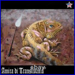 Art realist painting animal portrait iguana reptile figurative decorative print