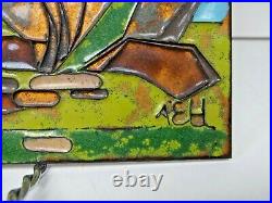 Arthur E. Harvey Enamel On Copper Painting of Lions In the Sun Signed AEH