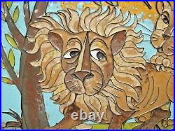 Arthur E. Harvey Enamel On Copper Painting of Lions In the Sun Signed AEH