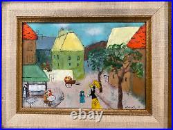 Artist Shirley Bernstein (1919-2018) Enamel Painting French Street 13x15