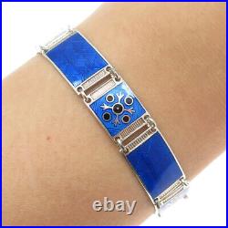 BERNARD MELDAHL Vintage Norway 925S Sterling Silver Enamel Panel Bracelet 7.5