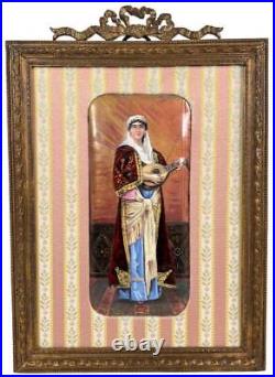BIG 11 French Limoges Orientalist Painted Enamel Painting Portrait Gilt Ormolu