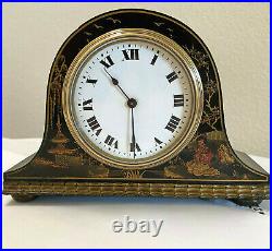 BUREN Art Deco Chinoiserie Mantle Clock Lacquer Hand Painted Swiss Made England