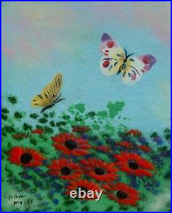 Beautiful Enamel on Copper Of Butterflies and Flowers by Artist Mark Moses