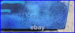 Blue Enamel Abstract art original On Panel By John Puskas, signed and Dated 1956