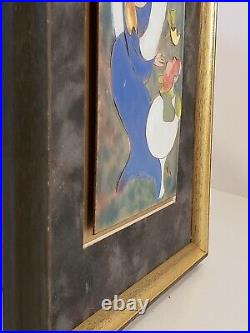 Blue Gown #2 Woman and Flowers Enamel Art by Marie Cole Whitestone New York