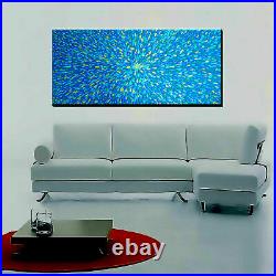 Blue Original handmade Abstract Modern Painting signed Large framed xxx Canvas