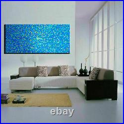 Blue Original handmade Abstract Modern Painting signed Large framed xxx Canvas