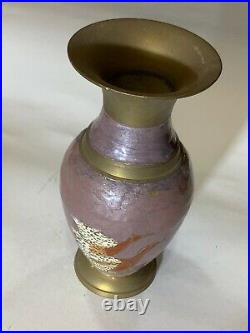 Brass Vase Hand Painted Vintage Etched Copper Enamel Paint Decoration Art Decor