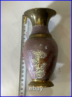 Brass Vase Hand Painted Vintage Etched Copper Enamel Paint Decoration Art Decor