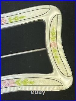 Buckle Size Guilloche Enamel Sash Brooch Sterling Silver Hallmark Art Nouveau 3
