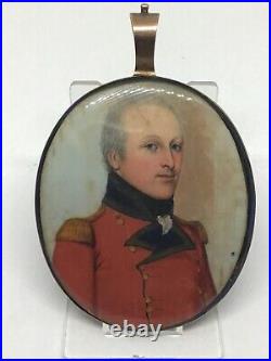 C1810 Napoleonic military Officer Portrait Miniature Painting Gold Frame Enamel