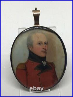 C1810 Napoleonic military Officer Portrait Miniature Painting Gold Frame Enamel