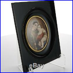 C1890 Miniature Painting on Ivory Mary and Jesus Madonna and Child Enamel Frame