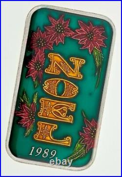 CHRISTMAS NOEL 1989 with Enamel Paint By The Mint 1 oz. Silver Art Bar