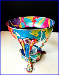 COLOR BLOOM Fish Bowl on Hand Painted Stand By Laura Mostaghel 12 H
