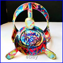 COLOR BLOOM Fish Bowl on Hand Painted Stand By Laura Mostaghel 12 H