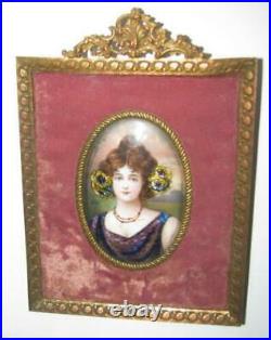 Ca 1880 French Gilt Enamel Bronze Plaque Beautiful Woman