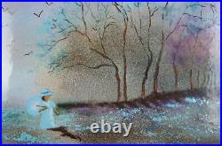 Carol Simkin Enamel on Copper Impressionist Forest Landscape Painting With Figure
