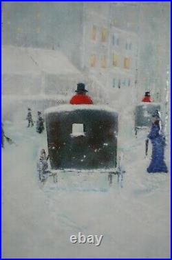 Carol Simkin Enamel on Copper Impressionist Victorian Winter Landscape Frame 40