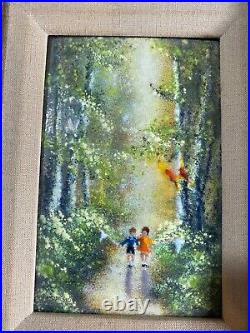 Charles Parthesius (1921 1997) Children On Path Enamel On Copper Painting
