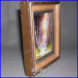 Charles Parthesius Enamel On Copper Girl Umbrella Hat In Woods 4x3 in 6 Frame