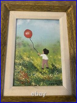 Child With Red Balloon Painting Enamel On Copper-signed Fleming Impressionist