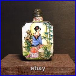 Chinese Antique Copper Painted Enamel Beautiful Woman Exquisite Snuff Bottle Art