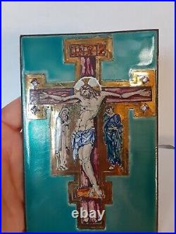 Christ Crucifixion Enamel Painting on Copper Artist signed
