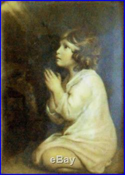 Christianity Little Samuel in prayer Miniature on enameled copper plate
