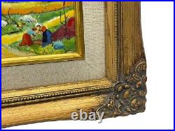 Cloisonne Enamel Copper Original Oil Painting Framed Landscape Farming Family