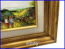 Cloisonne Enamel Copper Original Oil Painting Framed Landscape Flowers Children