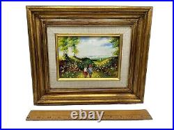 Cloisonne Enamel Copper Original Oil Painting Framed Landscape Flowers Children