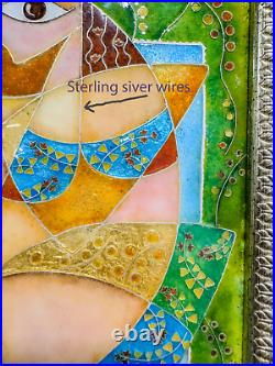 Cloisonne enamel painting on copper. Sterling silver wires