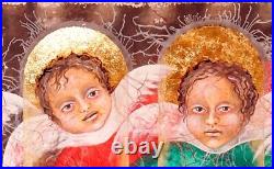 Collectible sacred art figurative angels decor paintings jeweish hebrew original