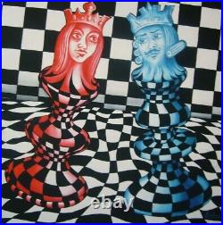 Contemporary artist optical pop art modern painting queen king chess portrait by