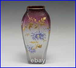 Continenal Art Glass Vase c1900 cranberry to clear hand painted enamel
