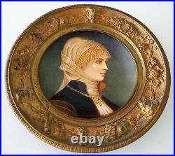 Continental Porcelain & Enamel Female Portrait Painting Gilt Bronze Frame (RiS)