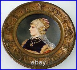 Continental Porcelain & Enamel Female Portrait Painting Gilt Bronze Frame (RiS)