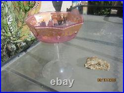 Cranberry Art Glass Compote -Gold Painted With White Enameling, Italy