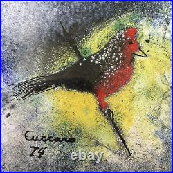 Cuccaro Signed Enamel. On Copper Art Painting Cardinal Bird Design 1974