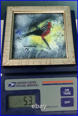 Cuccaro Signed Enamel. On Copper Art Painting Cardinal Bird Design 1974