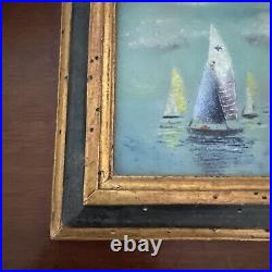 Daniel Belliard Enamel on Copper Miniature Painting of Sailboats Regatta Framed