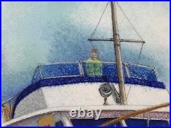 Daniel Belliard Sigal Enamel on Copper Sailing Boat, Framed, Signed, 8 x 7