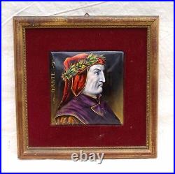 Dante Portrait French Framed Enameled Painting Limoges 19 th Century