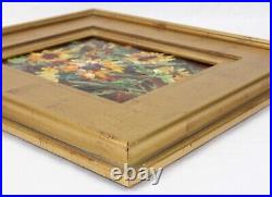 Daphne Keskinis Enamel Painting Sunflowers Floral 8x10 in 16x18 Gilt Wood Frame