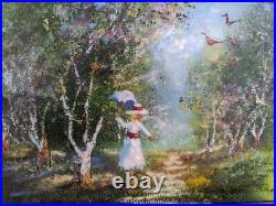 David KARP enamel-Woman withUmbrella In Forest-12 1/8x9(11 1/2x8 1/2 frame) Signed