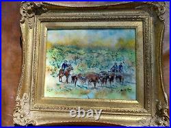 David Karp Signed Artist! Western Scene Enamel on Copper Painting