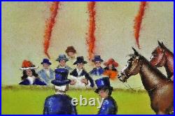 Dom Dominic Mingolla Enamel on Copper Framed Painting Horse Jockey Race Derby