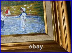 Don Mingolla (Am. 1922-1999) Enamel on Copper Kids Sailboat Framed